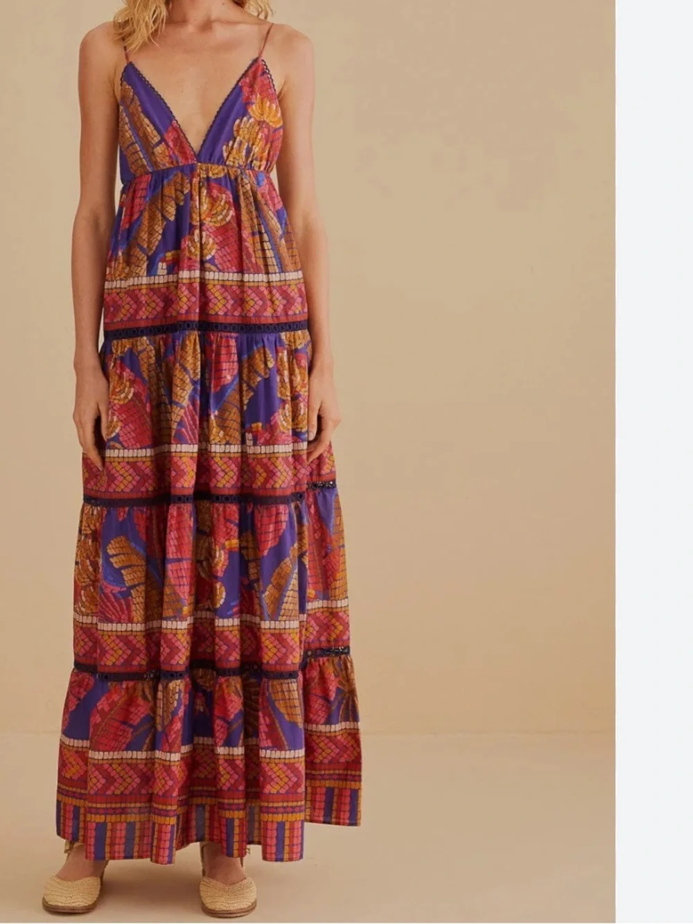 FARM RIO Blue Forest Mosaic Sleeveless Maxi Dress Small - Picture 15 of 16